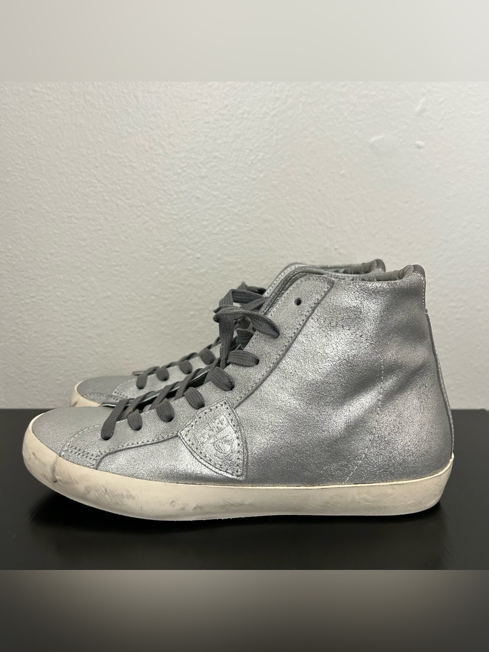 Philippe Model Paris Metallic High Top Sneakers 37 Classic H D Mixage Sky Silver